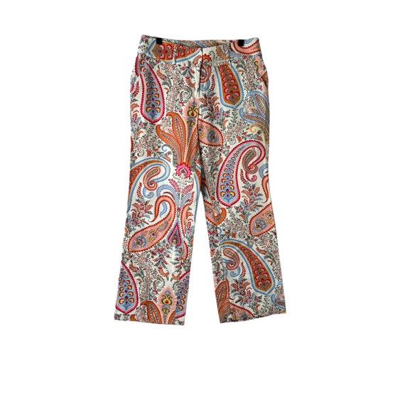 J. Crew Vibrant Multi Color Block Paisley Pants, Womens Size 4 100% Cotton - Picture 3 of 8
